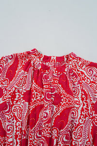 KaleaBoutique Stylish Paisley Print Side Slit Puff Sleeve High Waist Maxi Dress - KaleaBoutique.com