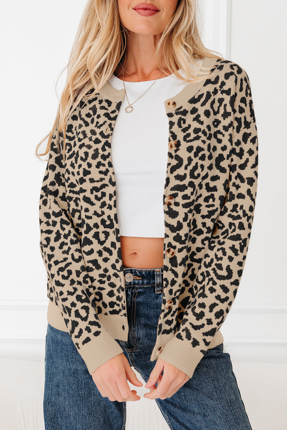 KaleaBoutique Stylish Leopard Drop Shoulder Chunky Knitted Cardigan Sweater - KaleaBoutique.com