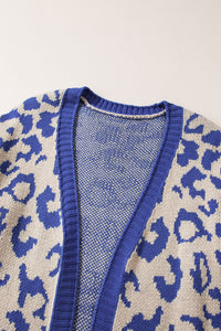 KaleaBoutique Stylish Stripe Sleeve Leopard Print Open Front Cardigan With Pockets - KaleaBoutique.com