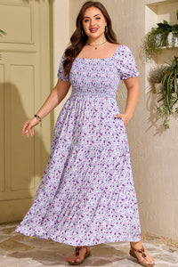 Purple Plus Size Floral Square-Neck Smocked Maxi Dress - KaleaBoutique.com