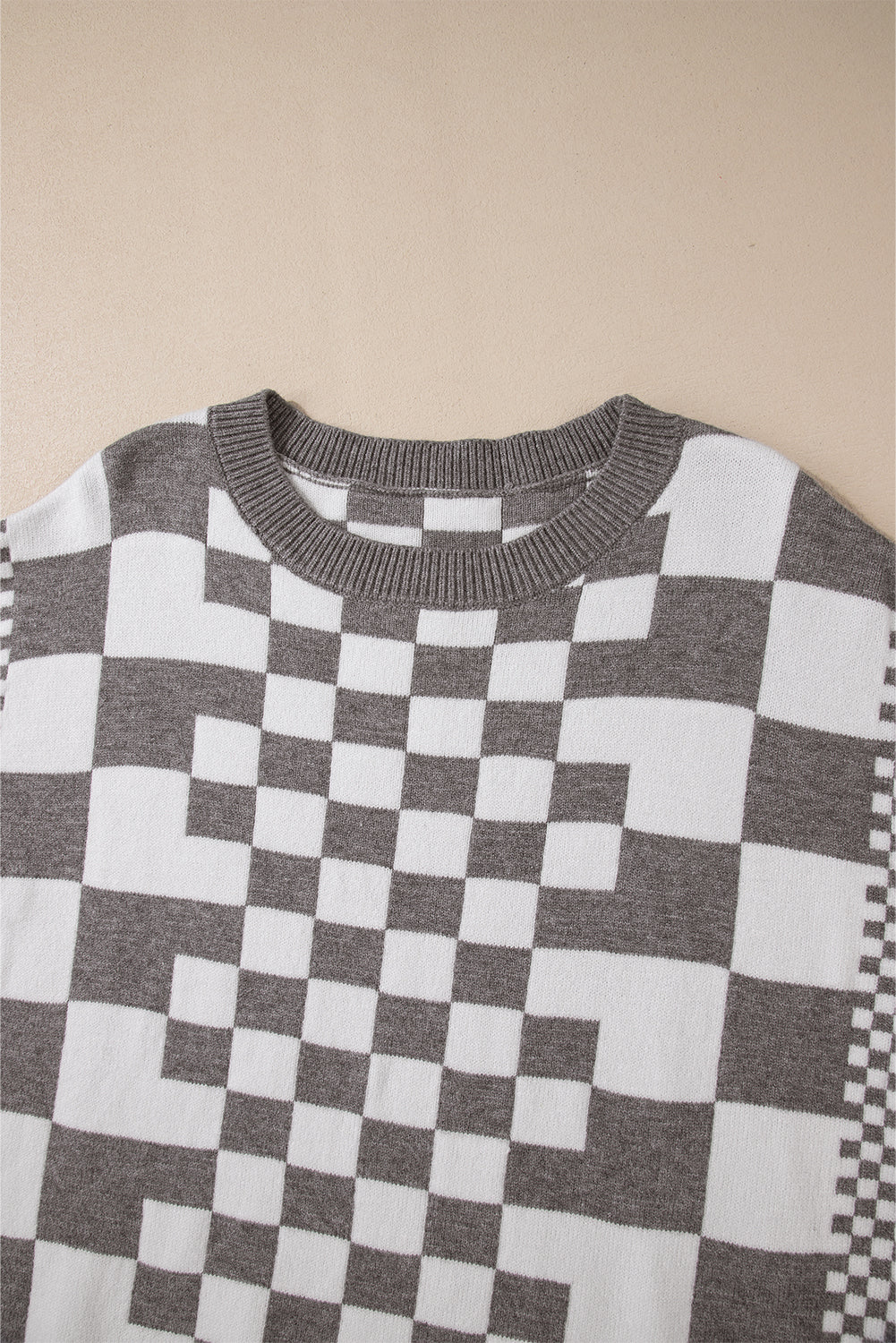 KaleaBoutique Checkered Print Drop Shoulder Round Neck Sweater - KaleaBoutique.com