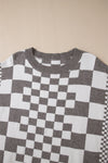 KaleaBoutique Checkered Print Drop Shoulder Round Neck Sweater - KaleaBoutique.com