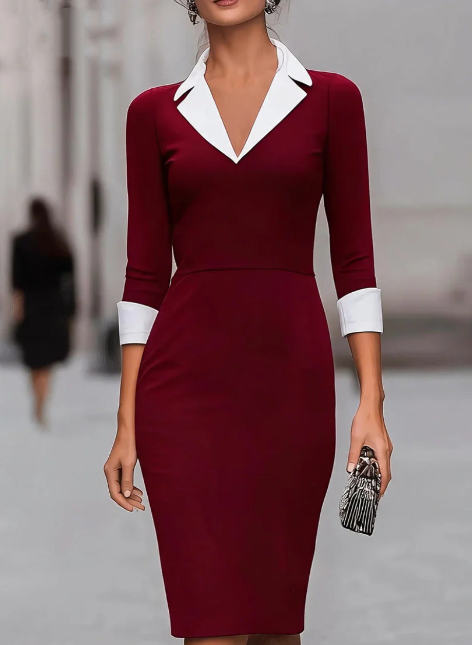 Commuter-style Tailored Sheath Dress With Three-quarter-length Sleeves - KaleaBoutique.com