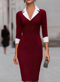 Commuter-style Tailored Sheath Dress With Three-quarter-length Sleeves - KaleaBoutique.com