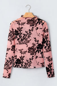 KaleaBoutique Stylish Retro Floral Print Mesh Long Sleeve Pullover Blouse - KaleaBoutique.com