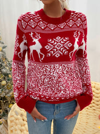 Women's Reindeer and Snowflake Round-Neck Christmas Sweater - KaleaBoutique.com