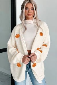 KaleaBoutique Comfortable Pumpkin Print Open Front Drop Shoulder Midi Cardigan - KaleaBoutique.com
