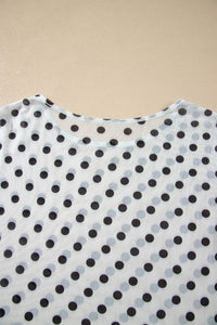 KaleaBoutique Stylish Polka Dot Sheer Mesh Long Sleeve Round Neck Shift Top - KaleaBoutique.com