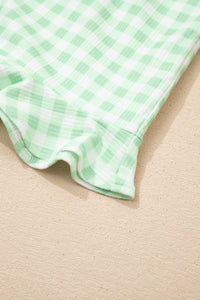 KaleaBoutique Stylish Gingham Long Sleeve Loose Top Drawstring Shorts 2pcs Lounge Set