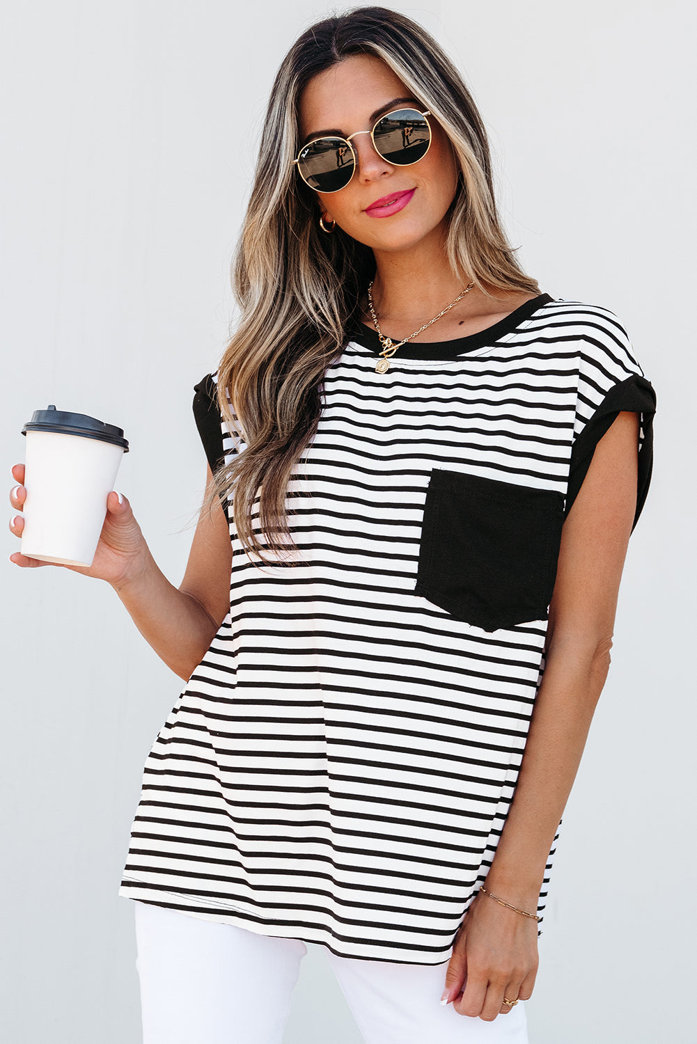 Chest Pocket Patch Round Neck Tank Top - KaleaBoutique.com