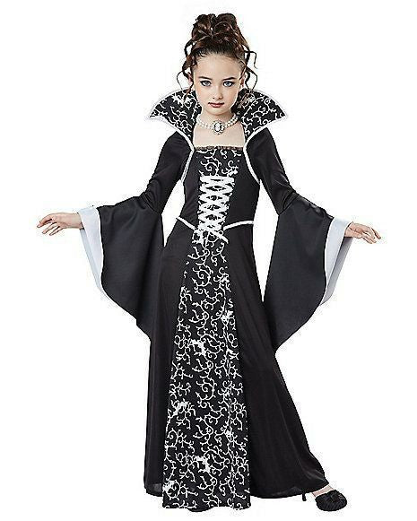 Children's Halloween Costume Witch Retro Lace Up Stand-up Collar Flared Sleeves Printed Maxi Dress - KaleaBoutique.com