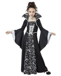 Children's Halloween Costume Witch Retro Lace Up Stand-up Collar Flared Sleeves Printed Maxi Dress - KaleaBoutique.com