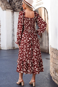 KaleaBoutique Comfortable Floral Print Long Sleeve Square Neck Smocked Maxi Dress - KaleaBoutique.com