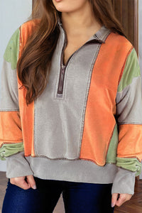 KaleaBoutique Color Block Stitching Detail Half Zipper Sweatshirt - KaleaBoutique.com
