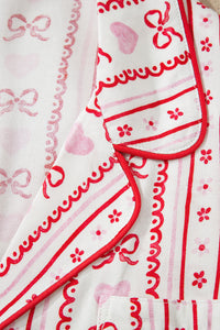 KaleaBoutique Stylish Cute Bow Heart Print Ribbon Decor Short 2pcs Pajama Set - KaleaBoutique.com