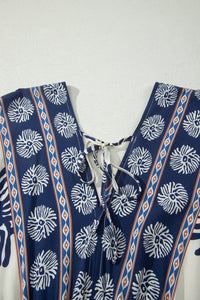 KaleaBoutique Comfortable Boho Floral Print Contrast Patchwork V Neck Dolman Maxi Dress - KaleaBoutique.com