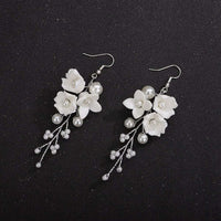 Ceramic Flower Hair Comb, Pearl Flower Bridal Hairpin, Wedding Floral Headpiece, Bridal Necklace, Flower Earrings or 3 PC Jewelry Set - KaleaBoutique.com