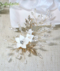 Ceramic Flower Bridal Hairclip, White Clay Flower Wedding Hair Clip, Large Floral Alligator Hairclip Hairpiece - KaleaBoutique.com