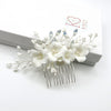 Ceramic Flower Small Bridal Hair Comb, White Flower Branch Hairpin, Wedding Floral Hairpiece, Clay Flower Hair Comb Accessory - KaleaBoutique.com