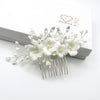 Ceramic Flower Small Hair Comb, White Flower Branch Hairpin, Wedding Floral Hairpiece, Bridal White Crystal Bead Silver Hair Comb Accessory - KaleaBoutique.com