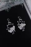 Ceramic Flower Wedding Earrings, Bridal Silver Wire Hoop Earrings, Large Crystal Hooped Floral Earrings, Wedding Hoop Earrings - KaleaBoutique.com