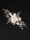 Ceramic White Flower Hair Comb, Bridal Pearl and Crystal Headpiece, Wedding Clay Flower Hair Comb - KaleaBoutique.com