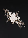 Ceramic White Flower Hair Comb Hairpiece, Bridal Pearl and Crystal Headpiece, Wedding Floral Branch Hairpin, Bridesmaid Flower Hair Comb - KaleaBoutique.com