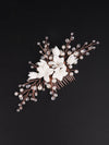 Ceramic White Flower Hair Comb, Bridal Pearl and Crystal Headpiece, Wedding Clay Flower Hair Comb - KaleaBoutique.com