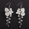 Ceramic White Flower Pearl Earrings, Bridal Floral Earrings,  Bridesmaid Glam Ceramic Flower Studs,  3.2" L Flower Branch Wedding Earrings - KaleaBoutique.com