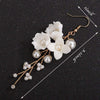 Ceramic White Flower Pearl Earrings, Bridal Floral Earrings,  Bridesmaid Glam Ceramic Flower Studs,  3.2" L Flower Branch Wedding Earrings - KaleaBoutique.com