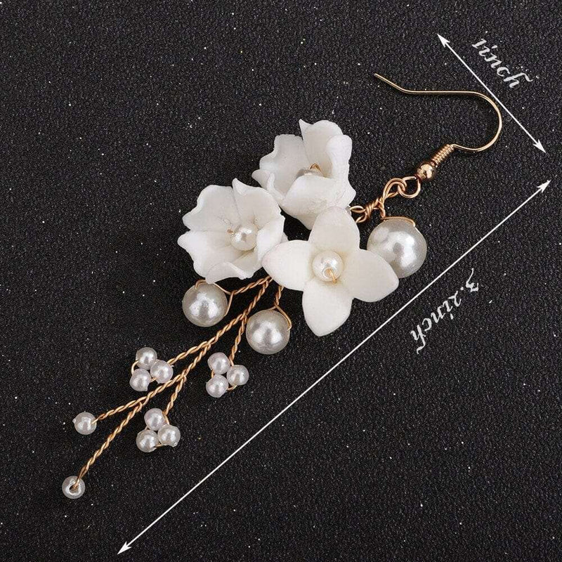 Ceramic White Flower Bridal Earrings, Wedding Ceramic Flower Ear Studs, White Clay Floral Earrings for Brides - KaleaBoutique.com