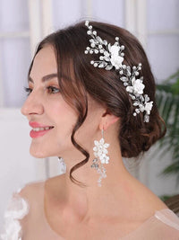 Ceramic White Rose 3 PC Hairpin Set, Wedding Clay Flower Hair Pin Set, Pearl Rhinestone Bridal Hairpiece - KaleaBoutique.com