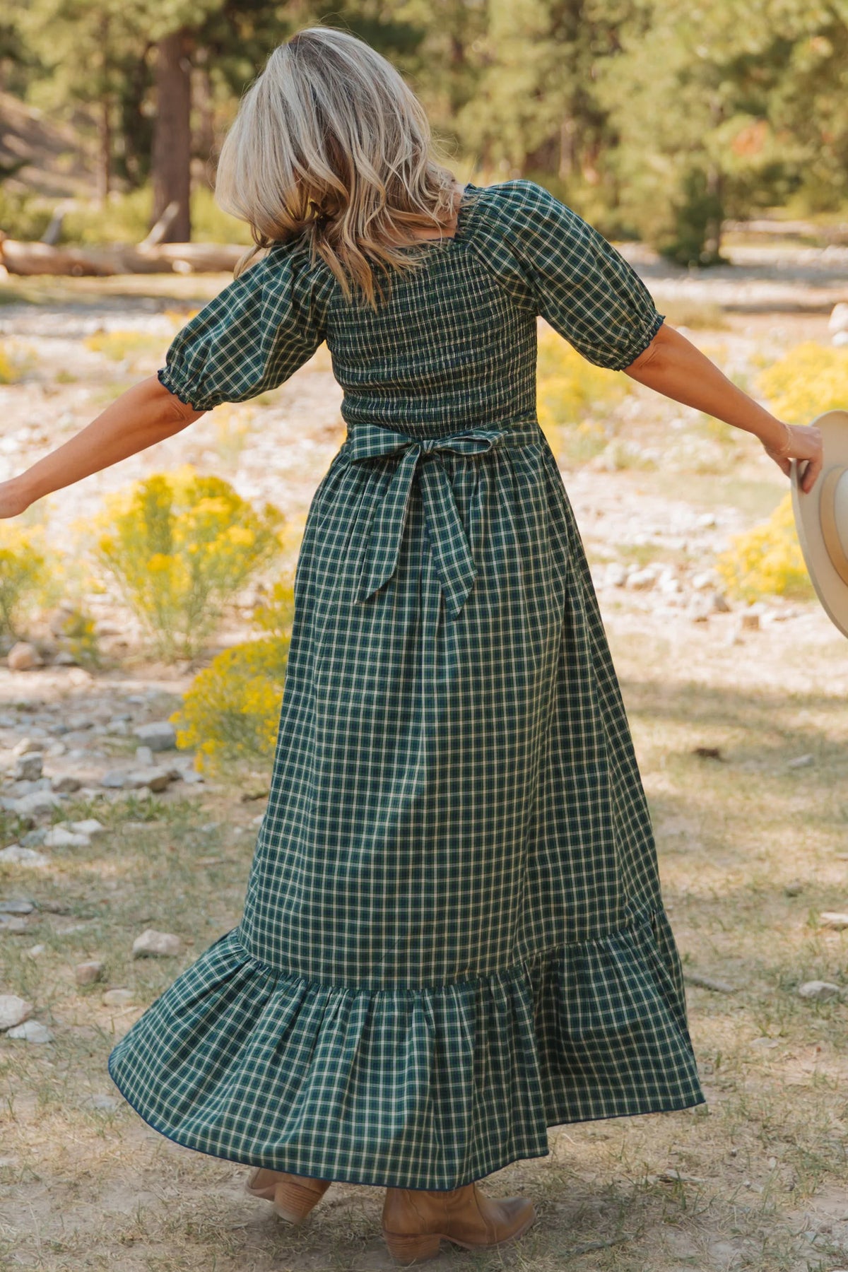 KaleaBoutique Comfortable Plaid Square Neck Shirred High Waist Ruffle Hem Dress - KaleaBoutique.com