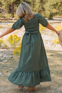 KaleaBoutique Comfortable Plaid Square Neck Shirred High Waist Ruffle Hem Dress - KaleaBoutique.com
