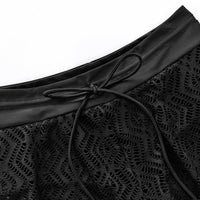 Women's Black Openwork Lace Tie-Front Swim Shorts - KaleaBoutique.com