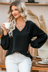 KaleaBoutique Stylish V Neck Long Puff Sleeve Top - KaleaBoutique.com