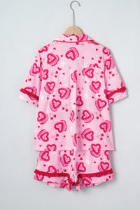 KaleaBoutique Stylish Sweet Heart Cake Print Contrast Ruffle Trim Valentines 2pcs Pajama Set - KaleaBoutique.com