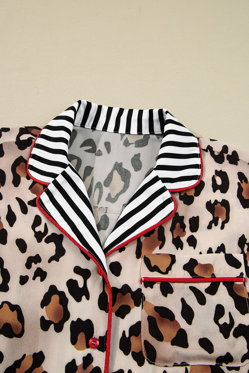 KaleaBoutique Stylish Dearlove Leopard Print Colorblock Striped Edge Shirt and Pants Pajama Set - KaleaBoutique.com