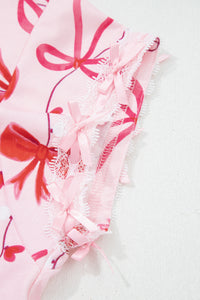 KaleaBoutique Stylish Romantic Bow Print Loose Tee Drawstring Shorts 2pcs Lounge Set - KaleaBoutique.com