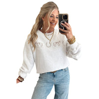 Women's Horse and Horseshoe Embroidered Crewneck Sweater - KaleaBoutique.com
