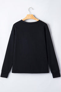 Black Glitter Ghost Halloween Long Sleeve Graphic Tee - KaleaBoutique.com