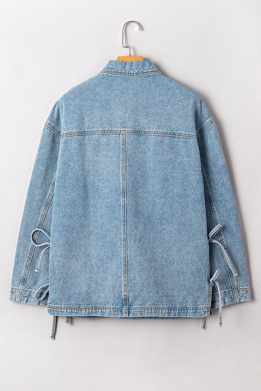 Multi Patched Pockets Side Tie up Boyfriend Style Denim Jacket - KaleaBoutique.com