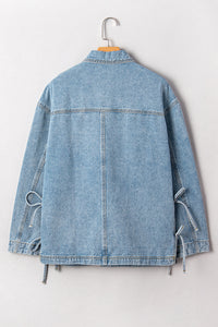 Multi Patched Pockets Side Tie up Boyfriend Style Denim Jacket - KaleaBoutique.com
