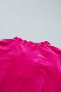 KaleaBoutique Stylish V Neck Velvet Ruffled Cuffs Hem Long Sleeve Top - KaleaBoutique.com
