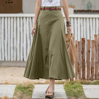 Women's High-Waist A-Line Zip-Closure Flared Midi Skirt
