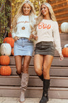 KaleaBoutique Boo Knitted Pattern Ribbed Edge Drop Shoulder Sweater - KaleaBoutique.com