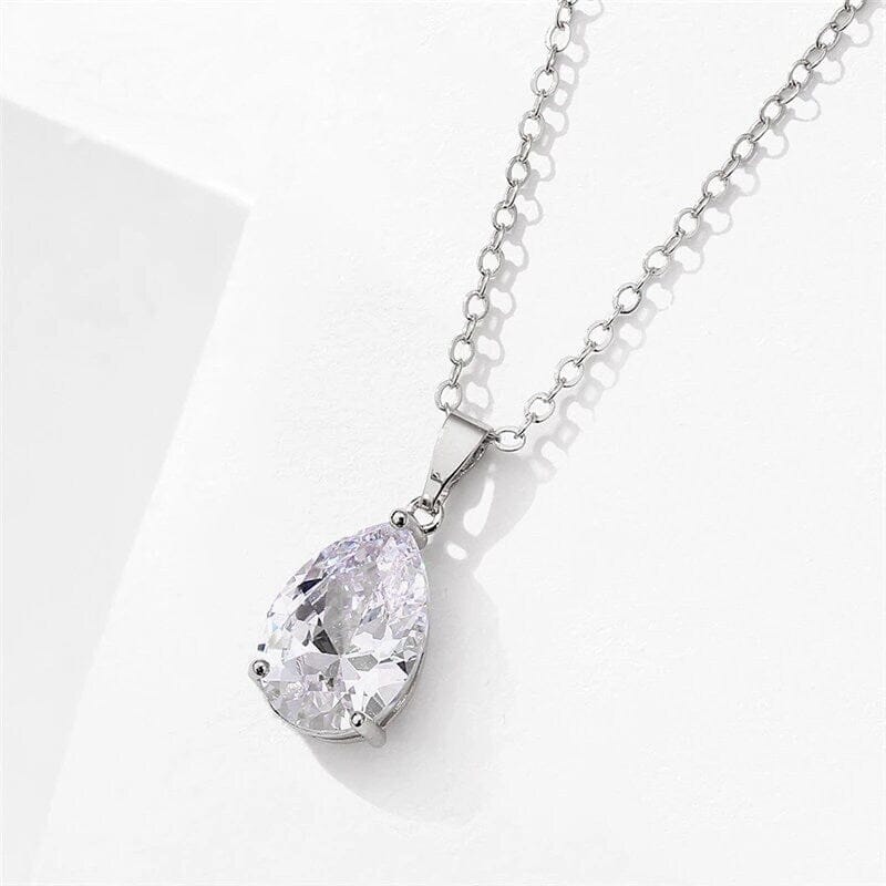 Clear Crystal Solitaire CZ Pendant Necklace, Wedding Bridal or Bridesmaid Teardrop Fashion Diamond Necklace, Gold Plated Chain Necklace - KaleaBoutique.com