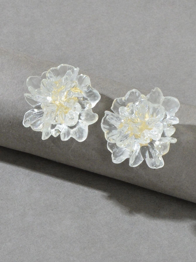 Clear Flowerhead Stud Earrings, Wedding Large Flower Stud Earrings, Bridal Glass Flower Earrings - KaleaBoutique.com