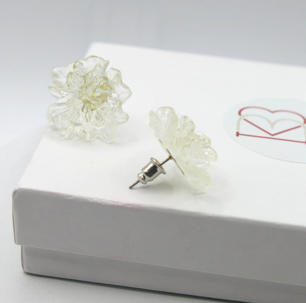 Clear Flowerhead Stud Earrings, Wedding Large Flower Stud Earrings, Bridal Glass Flower Earrings - KaleaBoutique.com