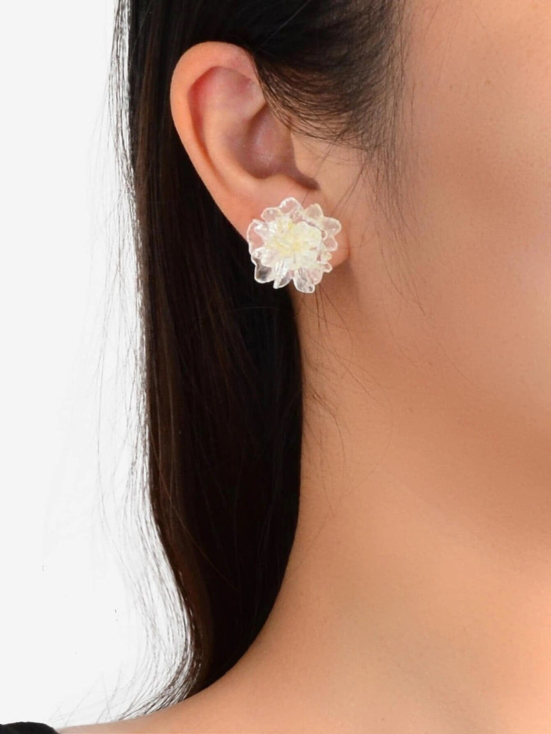 Clear Flowerhead Stud Earrings, Wedding Large Flower Stud Earrings, Bridal Glass Flower Earrings - KaleaBoutique.com
